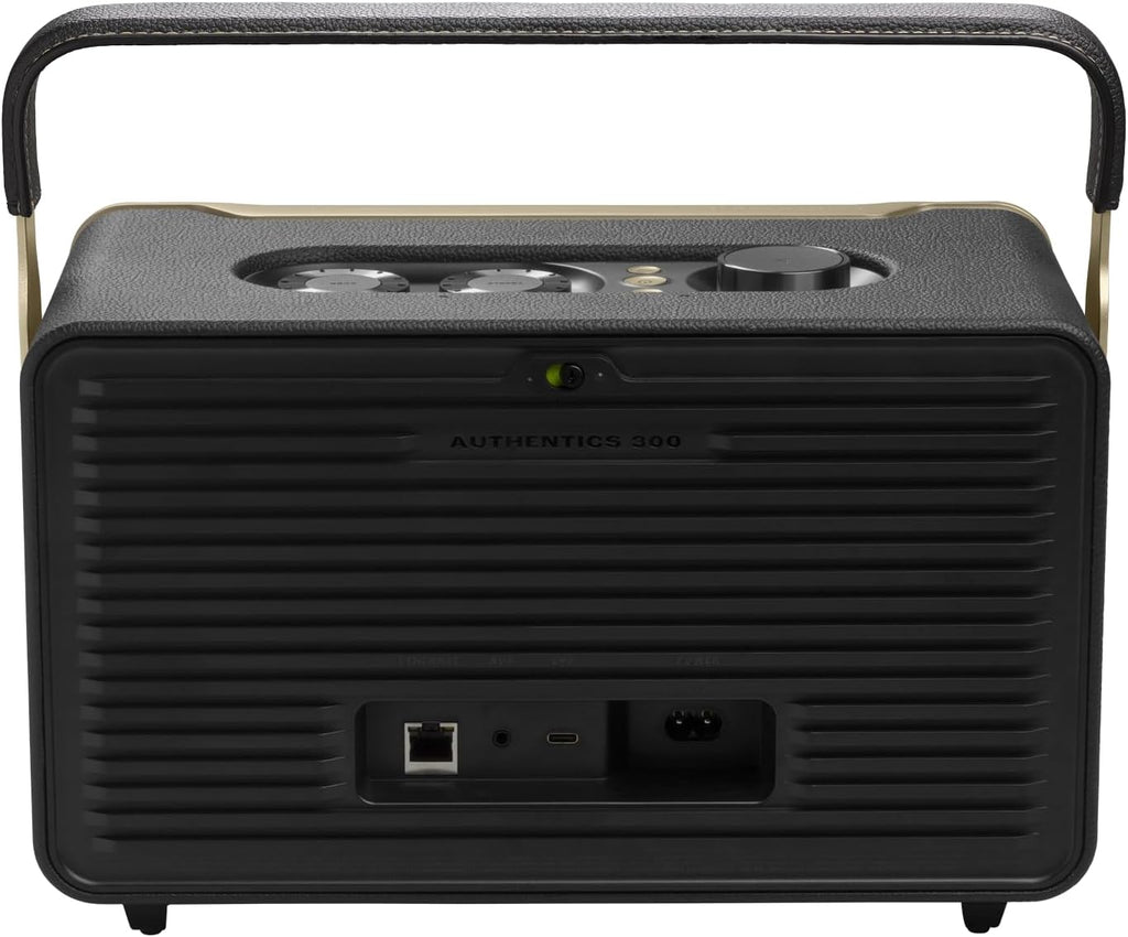 JBL Authentics 200 Smart Home Lautsprecher – 70er Jahre Retro-Design Bluetooth Box – Mit Quadrex Grill, Google Assistant, Alexa, AirPlay und JBL One App – Schwarz