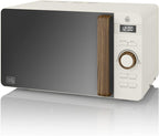 Swan Nordic SM22036WHTN Digitale Mikrowelle, Griff in Holzoptik, Gehäuse mit weicher Haptik und matter Oberfläche, 800 W, Baumwollweiß