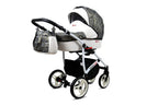 BabyLux® Bambimo Kinderwagen Set 3 in 1 - White Lux - incl. Babywanne, Buggy Sportsitz, Auto-Babyschale - Autositz - Kinderwagenset - Kombikinderwagen mit Wickeltasche, Regenschutz usw.