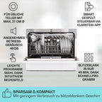 Klarstein  ia 8 - Spülmaschine, Geschirrspüler, Freistehend, Teilintegriert, F, 55 cm breit, 8 Maßgedecke, 6 Programme, Aquastop, silber