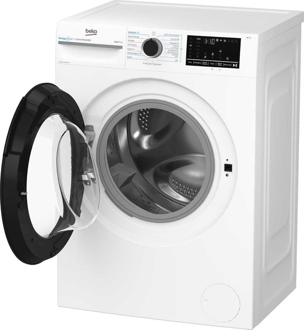 Beko B3WFU58415W1 b300 Waschmaschine, 8 kg, Waschvollautomat, Restzeitanzeige, Schleuderwahl, 1400 U/min, Dampffunktion, AddXtra-Nachlegefunktion, Bluetooth, Hygiene+ allergikergeeignet, Weiß