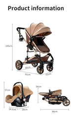 3 in 1 Kombikinderwagen 3 in 1 Reisesysteme Kinderwagen Infant Hochlandschaft Liegender Buggy Kinderwagen Neugeborenen Kinderwagen Faltbarer Standardkinderwagen (906 White)