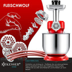 KESSER® 3 in 1 Universal Küchenmaschine K-KM 3000 mit Fleischwolf Knetmaschine Multifunktionale Rührmaschine 5,5L Schüssel mit 3 Rührwerkzeuge, 1,5L Entsafter, Zubehör-Set, Pasta & Gebäckformen