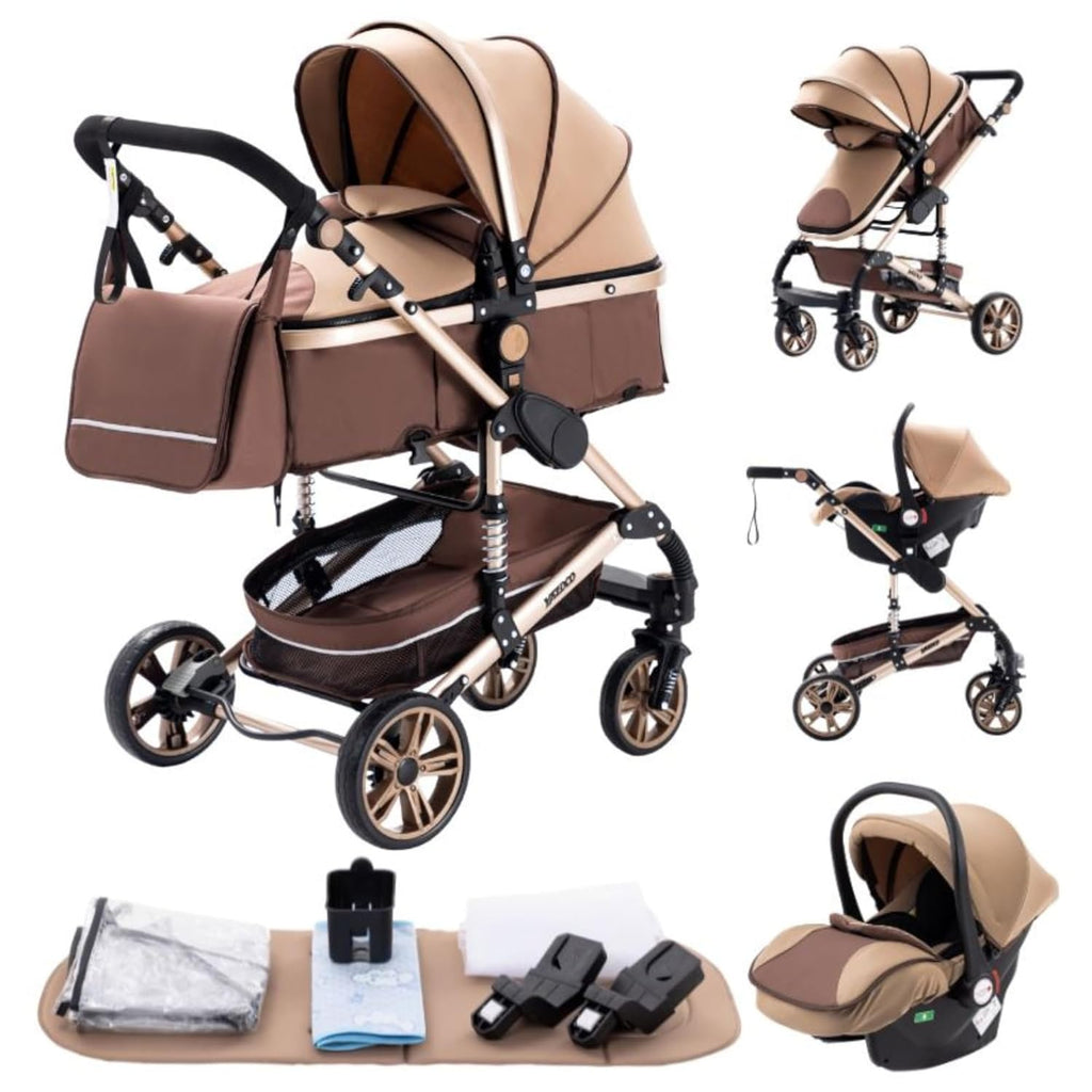 YAZOCO kinderwagen 3 in 1 Buggy Babybett Komplett Set Einem Klick Zusammenklappbarer Kinderwagen, KombiKinderwagen Aluminiumrahmen für Neugeborene Sitzzubehör (1 schwarz)