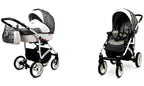 BabyLux® Bambimo Kinderwagen Set 3 in 1 - White Lux - incl. Babywanne, Buggy Sportsitz, Auto-Babyschale - Autositz - Kinderwagenset - Kombikinderwagen mit Wickeltasche, Regenschutz usw.