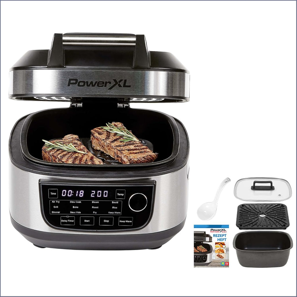 PowerXL MultiCooker - 12 in 1 Multikocher mit Warmhaltefunktion - Heißluftfritteuse, Backofen, Bratpfanne, Reiskocher uvm. - 5,7 Liter Fassungsvermögen - 12 Kochprogramme - Airfryer - Kaloriensparend