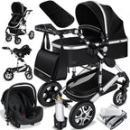 KESSER® Loops 3 in 1 Kinderwagen Kombikinderwagen Komplett-Set inkl. Babywanne & Buggy Sportsitz & Auto-Babyschale Voll-Gummireifen Wickeltasche Regenschutz Kindertisch ECE R129, Grau/Silber