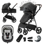 Gcarebb 3 in 1 Kinderwagen, Buggy Mit Auto Babyschale, Mit Höhenverstellbarer Kinderwagen Komplettset, KombiKinderwagen Mit Aluminiumrahmen für Neugeborene 0-4 Jahre