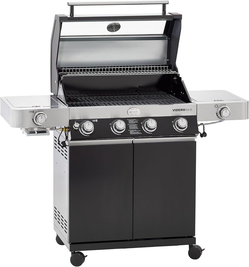 RÖSLE Elektrogrill BBQ-Portable Videro E2-P, tragbarer Tischgrill mit 2 Brennern, Warmhalterost und Deckel mit Glaseinsatz, pulverbeschichteter Stahl, schwarz/silbern