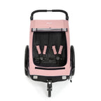 hauck Fahrradanhänger & Kinderwagen Dryk Duo Plus mit Federung, für 2 Kinder (6-48 Monate), inkl. Deichsel, Buggyrad, Fahne und LED Licht, Faltbar, Höhenverstellbar, XL Kofferaum (Dark Green)
