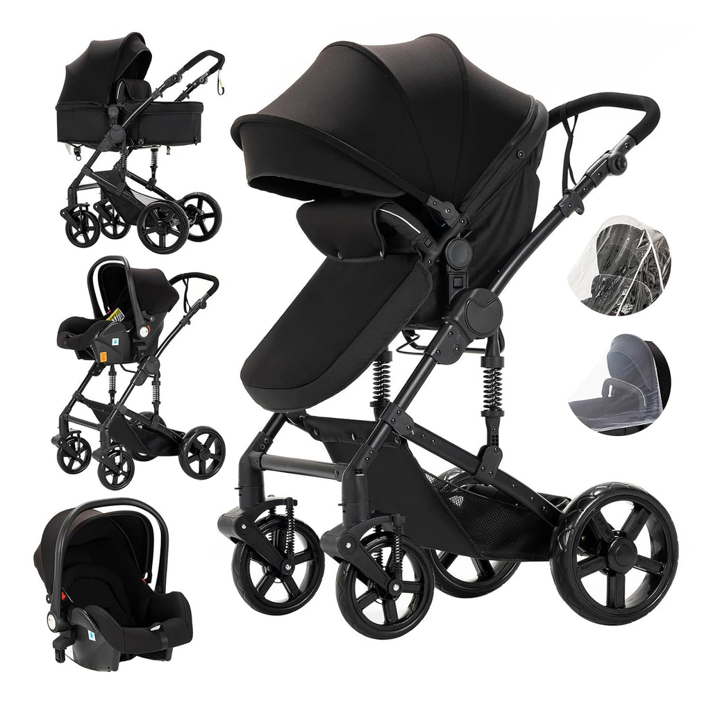 3 in 1 Kombikinderwagen 3 in 1 Reisesysteme Kinderwagen Infant Hochlandschaft Liegender Buggy Kinderwagen Neugeborenen Kinderwagen Faltbarer Standardkinderwagen (906 White)