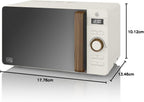 Swan Nordic SM22036WHTN Digitale Mikrowelle, Griff in Holzoptik, Gehäuse mit weicher Haptik und matter Oberfläche, 800 W, Baumwollweiß