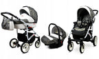 BabyLux® Bambimo Kinderwagen Set 3 in 1 - White Lux - incl. Babywanne, Buggy Sportsitz, Auto-Babyschale - Autositz - Kinderwagenset - Kombikinderwagen mit Wickeltasche, Regenschutz usw.