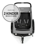 hauck Fahrradanhänger & Kinderwagen Dryk Duo Plus mit Federung, für 2 Kinder (6-48 Monate), inkl. Deichsel, Buggyrad, Fahne und LED Licht, Faltbar, Höhenverstellbar, XL Kofferaum (Dark Green)