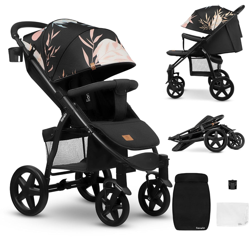LIONELO Annet Plus Buggy bis 22 kg mit Liegefunktion, Kinderwagen klein zusammenklappbar mit Zubehör, Eva-Schaum-Räder, Moskitonetz, Fußdecke Getränkehalter, Korb