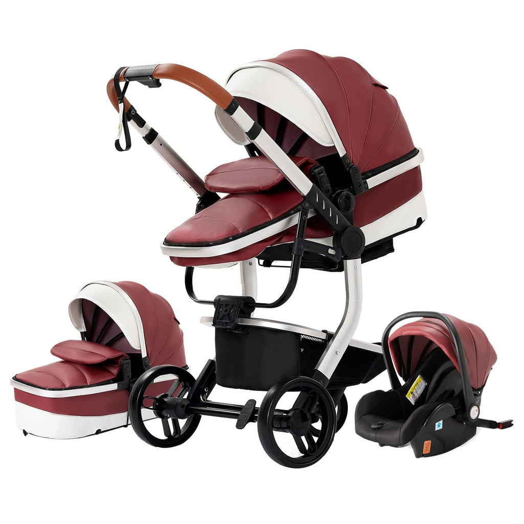 3 in 1 Kombikinderwagen 3 in 1 Reisesysteme Kinderwagen Infant Hochlandschaft Liegender Buggy Kinderwagen Neugeborenen Kinderwagen Faltbarer Standardkinderwagen (906 White)