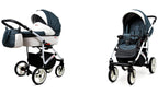 BabyLux® Bambimo Kinderwagen Set 3 in 1 - White Lux - incl. Babywanne, Buggy Sportsitz, Auto-Babyschale - Autositz - Kinderwagenset - Kombikinderwagen mit Wickeltasche, Regenschutz usw.