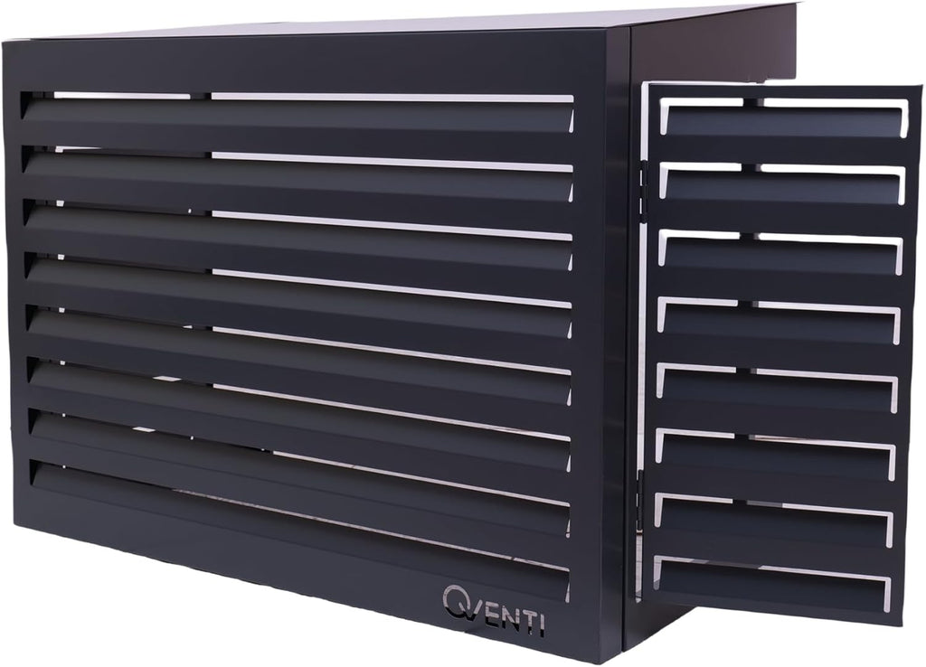 Qventi Abdeckung für Klimaanlage - Anthrazit/Grau - Aluminium - Schutzgitter - Verkleidung - Einfache Montage - Größe S - Außenmaße (LxBxH): 100 x 50 x 75 cm