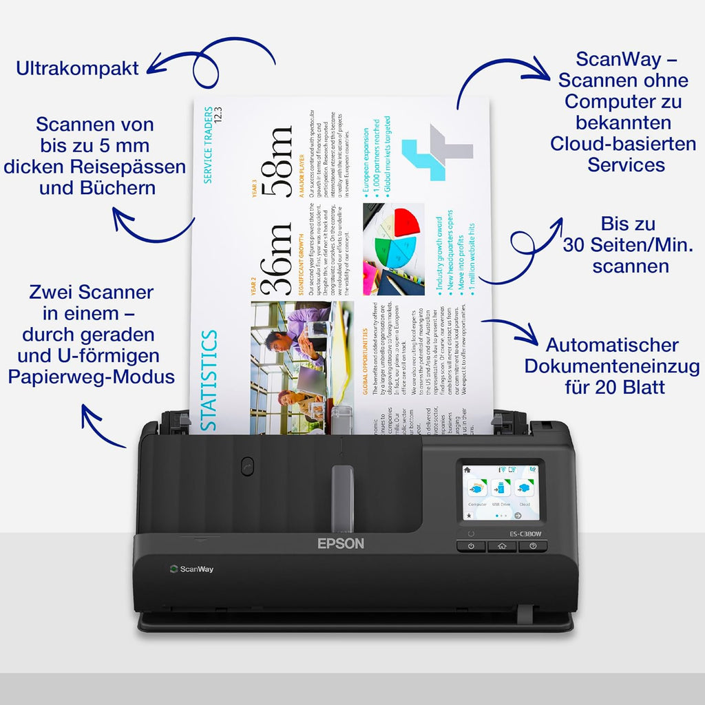 Epson WorkForce ES-580W Scanner, Dokumentenscanner (scannt ohne PC, 35 Seiten bzw. 70 Bildern pro Minute, bis DIN A4, beidseitiger Scan in einem Durchgang, automatische Ausrichtung) One size