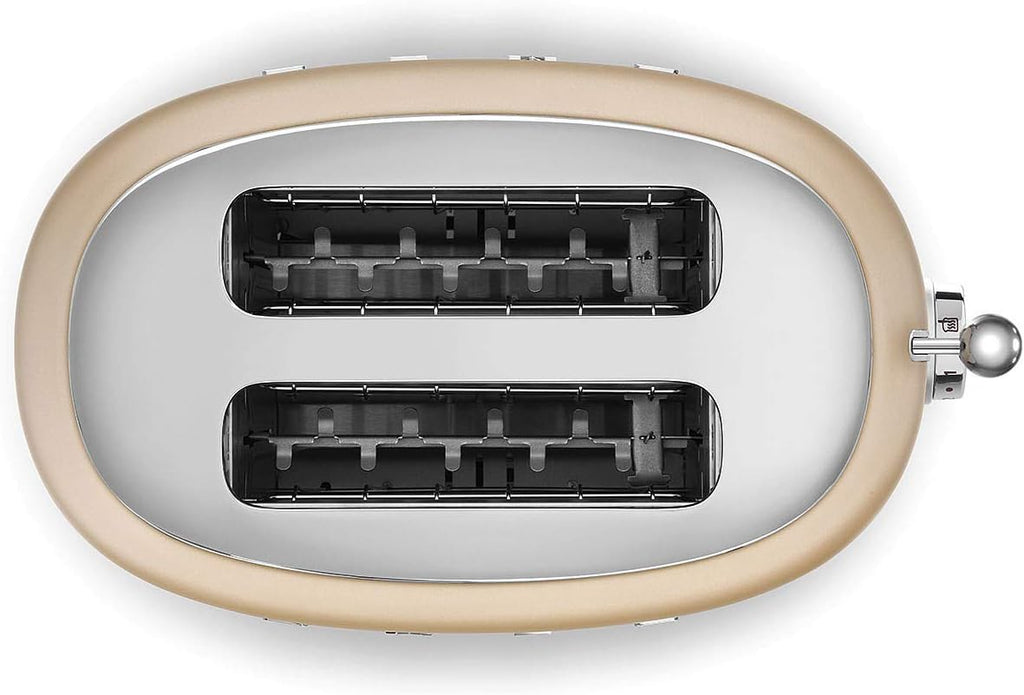 Smeg, 2x2 TSF01CREU -Toaster, 2 Schlitze für 2 Scheiben, 6 Vergoldungsniveaus, Heizfunktion, Abtau- und Bagel- Funktion, Sammelschublade, 950W, Creme