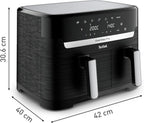 Tefal Dual Easy Fry Heißluftfritteuse Doppelkammer, 5,2/3,1 L Fassungsvermögen, zwei unabhängige Schubladen, 7 automatische Programme, energiesparend, schwarz, EY9018