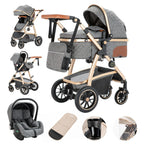 Gcarebb 3 in 1 Kinderwagen, Buggy Mit Auto Babyschale, Mit Höhenverstellbarer Kinderwagen Komplettset, KombiKinderwagen Mit Aluminiumrahmen für Neugeborene 0-4 Jahre
