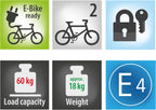 EUFAB 12010LAS Fahrradträger POKER-F, E-Bike geeignet, komplett vormontiert, Diebstahlschutz, für 2 Fahrräder, für Anhängerkupplung, Schwarz, 142 x 70 x 58 cm