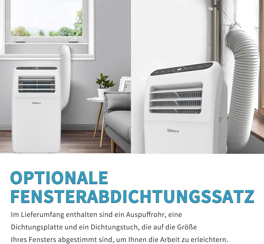 SHINCO Mobile Klimaanlage mit Abluftschlauch, 9000BTU, 2,6 kW, Kühlen&Ventilieren&Entfeuchten, Mobiles Klimagert mit Schlafmodus, Raumgre bis 22㎡, 24-Stunden-Timer