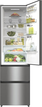Hisense RB327N4AD2 Kühl-Gefrierkombination/ NoFrostPlus/ Multiflow 360°/ HolidayMode/ FreshZone/ 182,4 cm/ Kühlteil 171 l/ Gefrierteil 85 l/ 41 dB/ 287 kWh/ Jahr/ Edelstahl-Look