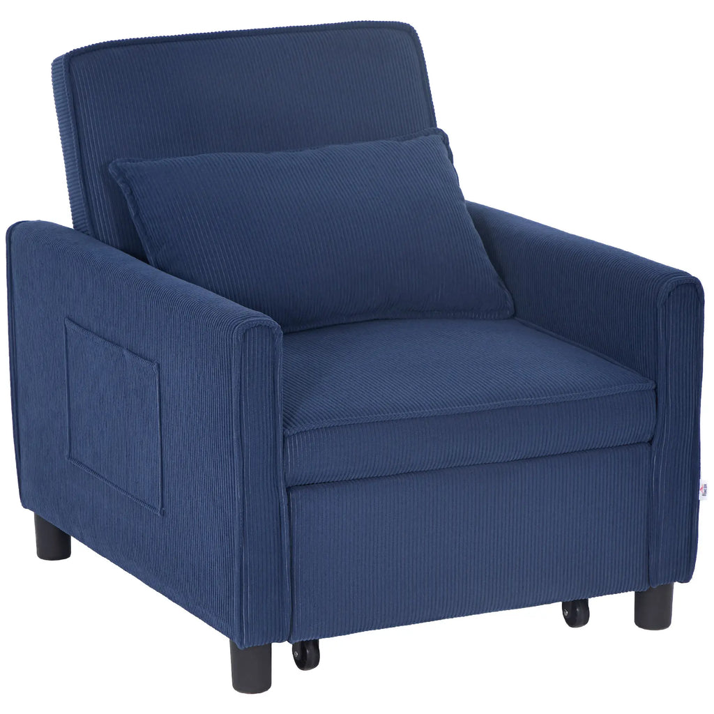HOMCOM Schlafsessel Klappbett 3in1 verstellbar mit Rollen Blau