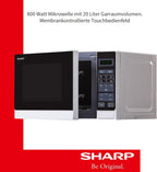 Sharp R242INW Solo-Mikrowelle / 20 L / 800 W / 5 Leistungsstufen / 8 Automatikprogramme / Gewicht- und zeitgesteuerte Auftauen / Kindersicherung / Energiesparmodus / Glasdrehteller (25,5 cm) / silber