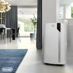 De'Longhi Pinguino PAC EM82, Mobile Klimaanlage für Rume bis zu 80 m, 9.400 BTU, 2,4 kW, 63 dB, Entfeuchtungsfunktion, Energieklasse A, 24h-Timer, Wei