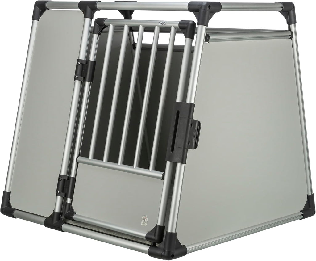 TRIXIE Hunde-Transportbox, Aluminium, L: 92 x 64 x 78 cm, grafit, rutschfste Liegematte, Klettleiste am Boden, Sicherheitsverschluss, stabil und geruscharm, hochgeschlossene Wnde - 39338