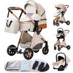 YAZOCO kinderwagen 3 in 1 Buggy Babybett Komplett Set Einem Klick Zusammenklappbarer Kinderwagen, KombiKinderwagen Aluminiumrahmen für Neugeborene Sitzzubehör (1 schwarz)