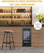WIE Wine Fridge Compressor 53 Litres 18 Bottles Drinks Fridge Small Wine Cabinet Small Wine Fridge with Glass Door, Full Glass Design Door with LED Touch Panel, Anti-UV, Wine Fridge 5-18°C