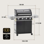 RÖSLE Elektrogrill BBQ-Portable Videro E2-P, tragbarer Tischgrill mit 2 Brennern, Warmhalterost und Deckel mit Glaseinsatz, pulverbeschichteter Stahl, schwarz/silbern