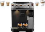 GRUNDIG KVA 7230 Kaffeevollautomat, Kaffeemaschine, 10 Kaffeespezialitäten, 13 Mahlgrade, Milchbehälter, leistungsstark 1350 W, 19 Bar Pumpendruck, Zweifachdüse, Beleuchtung, Schwarz/Dunkelsilber