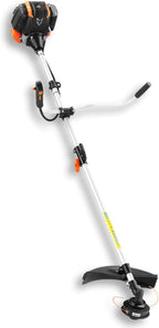 FUXTEC Benzin Motorsense FX-4MS142, Rasentrimmer mit 4-Taktmotor, 320 mm Schnittkreis, Geschwindigkeitsregler und Easy-Starter, inkl. Fadenspule/Profi-Tragegurt