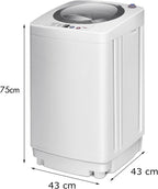 RELAX4LIFE Vollautomatische Waschmaschine 3,5 kg, Waschvollautomat mit Pump & Display, Toplader Miniwaschmaschine mit Schleuder & 6 Wasche-Modelle, 240W, für Camping & Wohnmobil, 43 x 43 x 75cm, Weiß