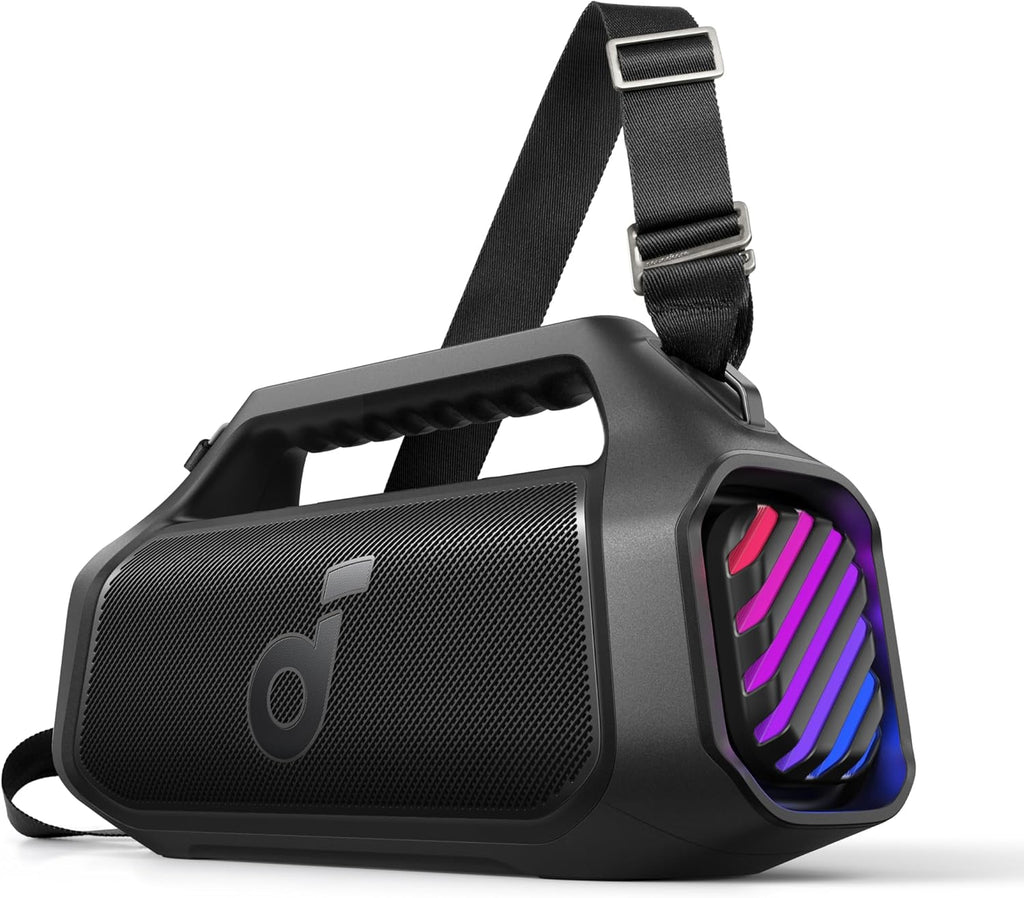 soundcore Boom 2 Plus Outdoor Lautsprecher, 140W, 2+2 Channel, BassUp 2.0, 20h, Schnellladung, IPX7 wasserdicht, RGB Lichter, USB-C, Power Bank, BT 5.3, tragbarer Bluetooth Lautsprecher, Camping