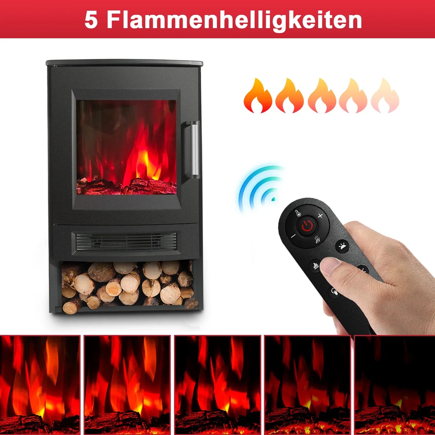 Sonnewelt Elektrokamin mit LED Flammenm WiFi Fernbedienung 900W/1800W