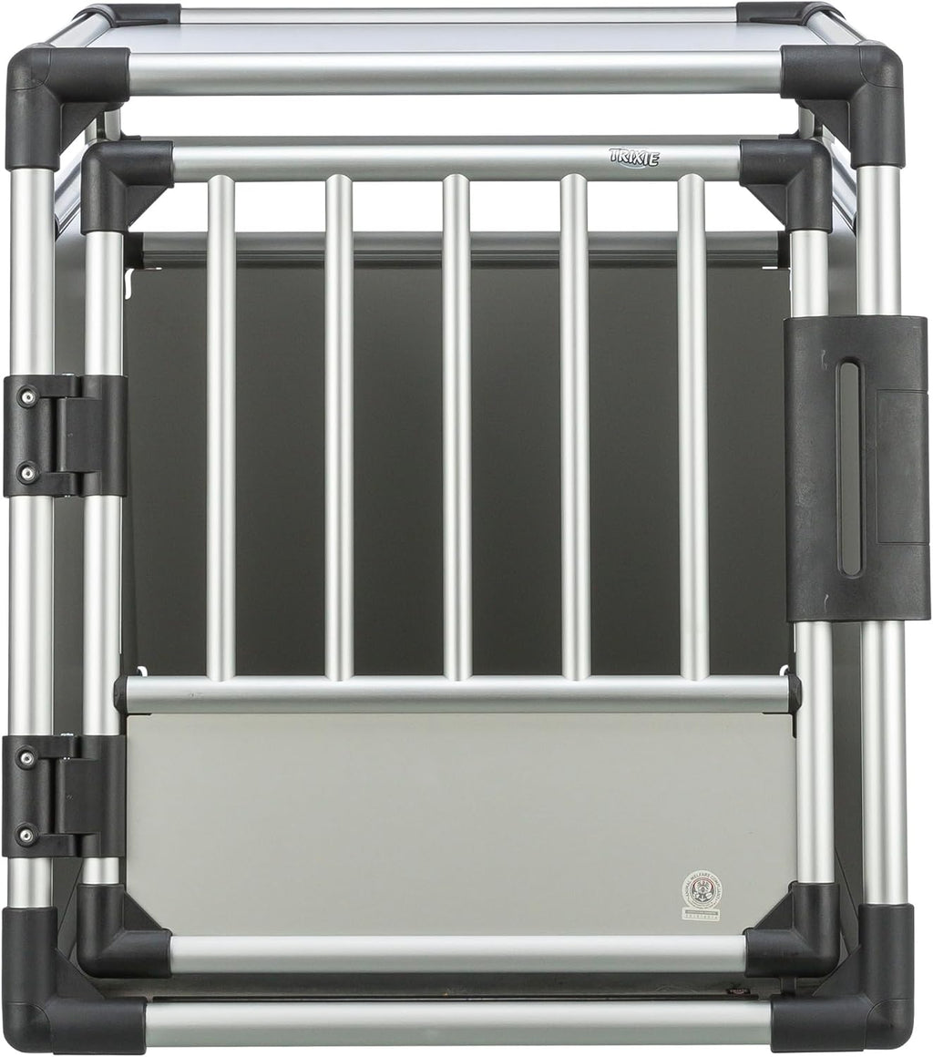 TRIXIE Hunde-Transportbox, Aluminium, L: 92 x 64 x 78 cm, grafit, rutschfste Liegematte, Klettleiste am Boden, Sicherheitsverschluss, stabil und geruscharm, hochgeschlossene Wnde - 39338