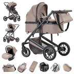 Gcarebb 3 in 1 Kinderwagen, Buggy Mit Auto Babyschale, Mit Höhenverstellbarer Kinderwagen Komplettset, KombiKinderwagen Mit Aluminiumrahmen für Neugeborene 0-4 Jahre