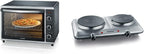 SEVERIN Back- und Toastofen mit Umluftfunktion, Mini Backofen mit Grillrost, Backblech, Drehspie und Pizzastein, vielseitiger Heiluftofen mit 42 L Kapazitt, 1.800 W, schwarz, TO 2058