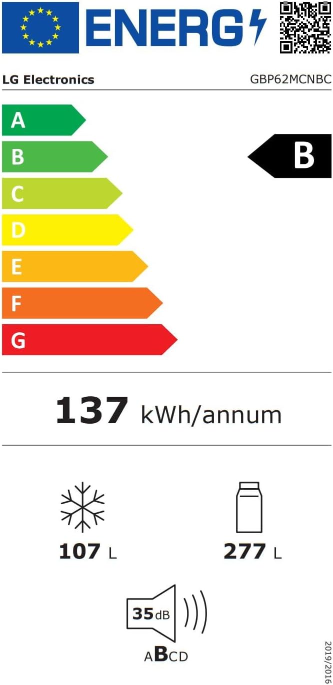 LG GBP62MCNBC, Klasse B, 384 L, Kühl-/ Gefrierkombination, Frische Features, Kühlschrank mit Gefrierfach und Innendisplay, DoorCooling+, LINEARCooling, 59,5 x 203 x 67,5 cm ꟷ Matte Black