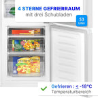 Bomann Fridge-Freezer KG 320.2, 143 cm High, Fridge-Freezer with 175 Litre Capacity, 3 Shelves and 3 Drawers, Door Stop Replaceable, Quiet Fridge-Freezer 39 dB, Black