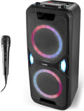 MEDION P61468 Party-Soundsystem (Partylautsprecher inkl. Mikrofon, Karaoke, Akku, UKW Radio, Bluetooth 5.0, Kompaktanlage, 2X 220 Watt, Farbige LED, USB, AUX, 2X Mikrofonanschluss)