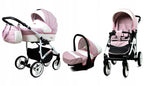 BabyLux® Bambimo Kinderwagen Set 3 in 1 - White Lux - incl. Babywanne, Buggy Sportsitz, Auto-Babyschale - Autositz - Kinderwagenset - Kombikinderwagen mit Wickeltasche, Regenschutz usw.
