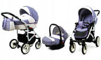 BabyLux® Bambimo Kinderwagen Set 3 in 1 - White Lux - incl. Babywanne, Buggy Sportsitz, Auto-Babyschale - Autositz - Kinderwagenset - Kombikinderwagen mit Wickeltasche, Regenschutz usw.