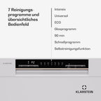 Klarstein  ia 8 - Spülmaschine, Geschirrspüler, Freistehend, Teilintegriert, F, 55 cm breit, 8 Maßgedecke, 6 Programme, Aquastop, silber